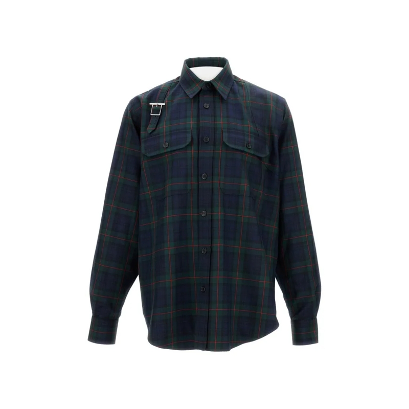 Alexander McQueen Overhemd Classic Tartan Shirt With Metal Buckle Detail And  Blue
