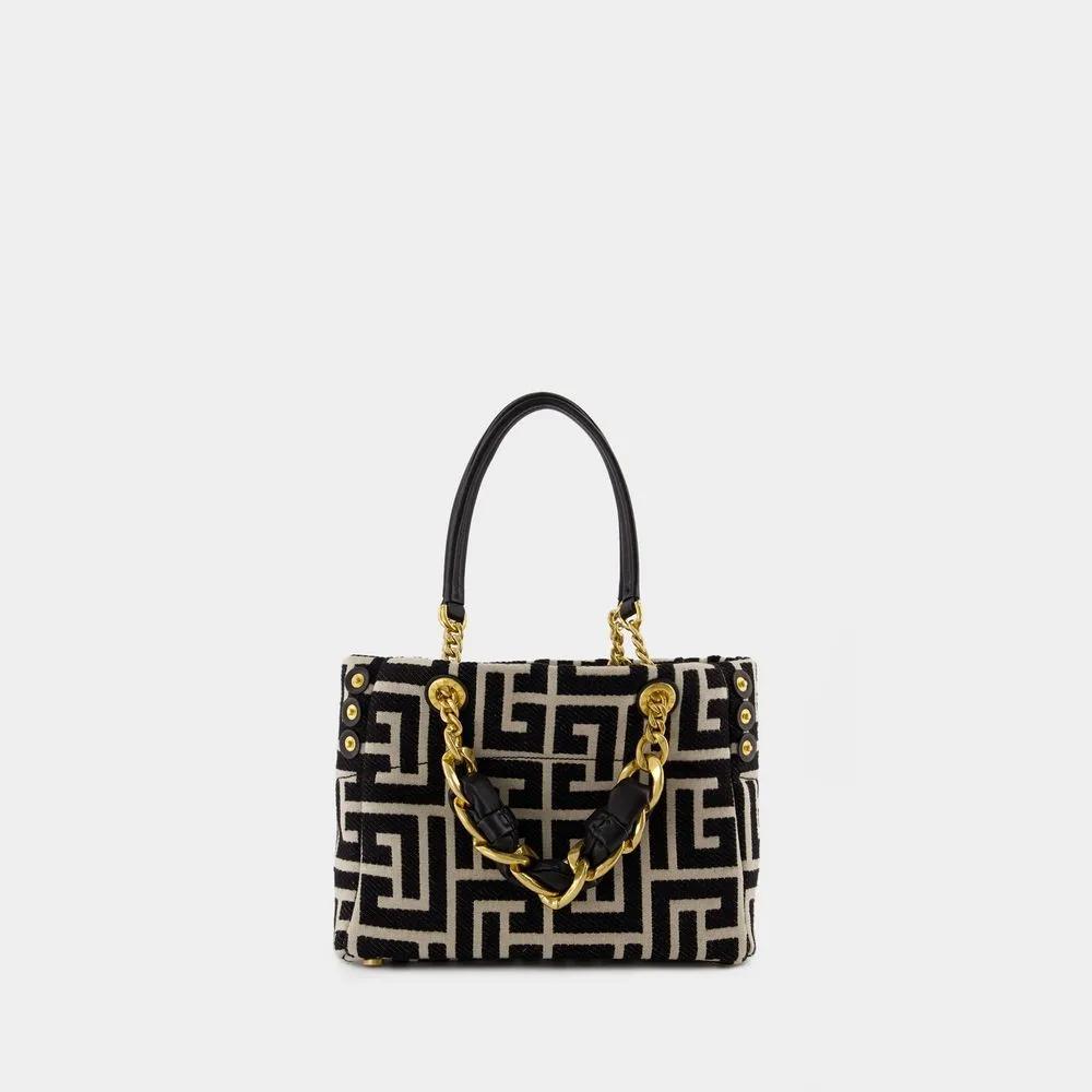 Balmain Kleine 1945 Zachte tote tas van jacquardstof met PB Labyrinth monogram Black Dames