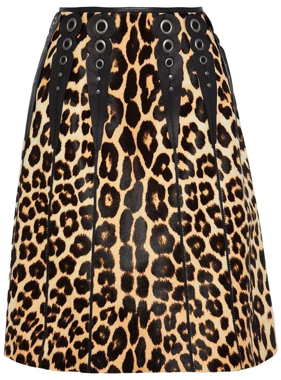 Thumbnail - Bottega Veneta - Bottega Veneta Leopard Print Calf Hair Skirt - Größe 42 - braun