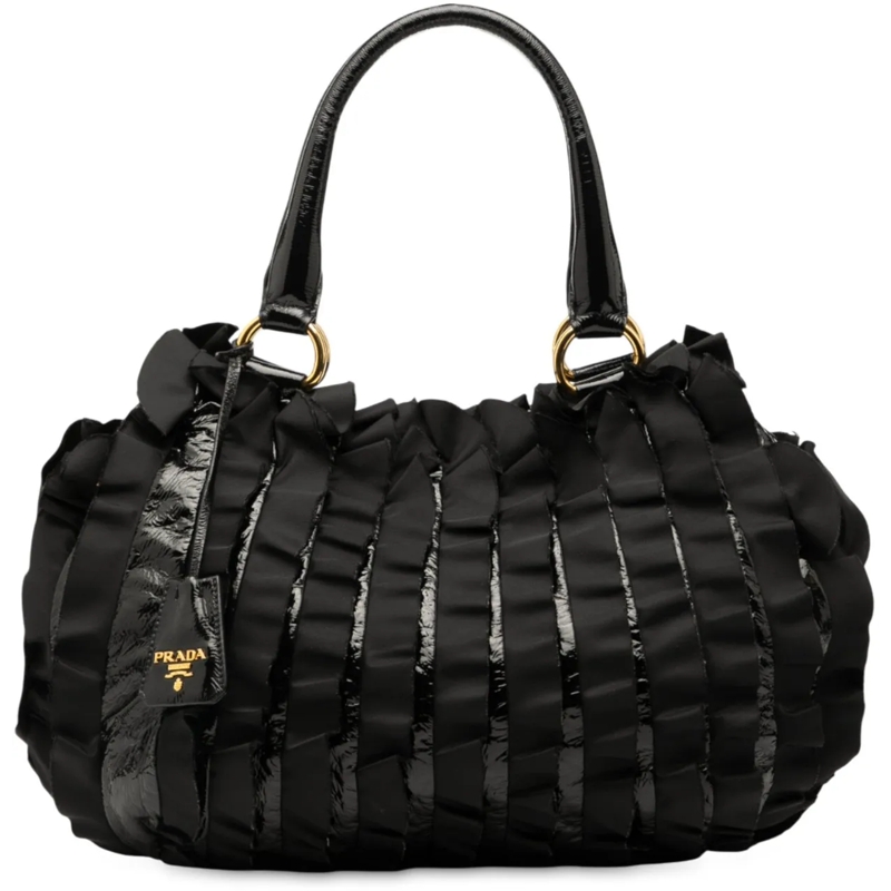 Prada Shopper Vernice and Tessuto Ruffle Tote schwarz