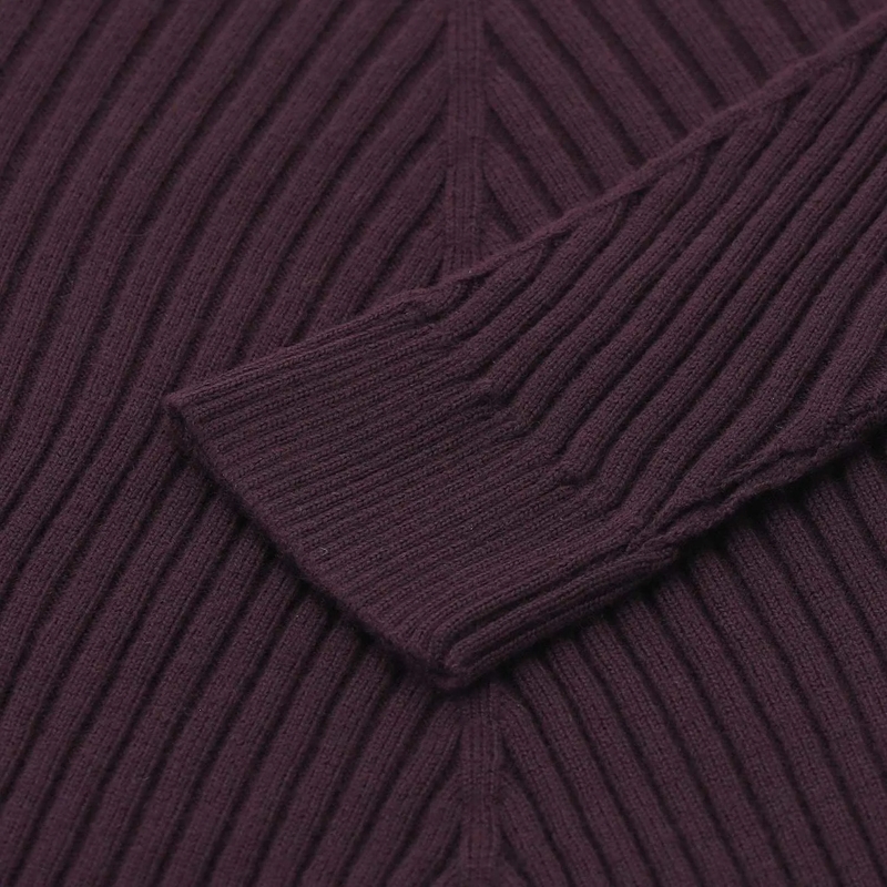 Victoria Beckham Poloshirt Rippstrick Langarmshirt mit Stehkragen Dunkellila(Image 3)