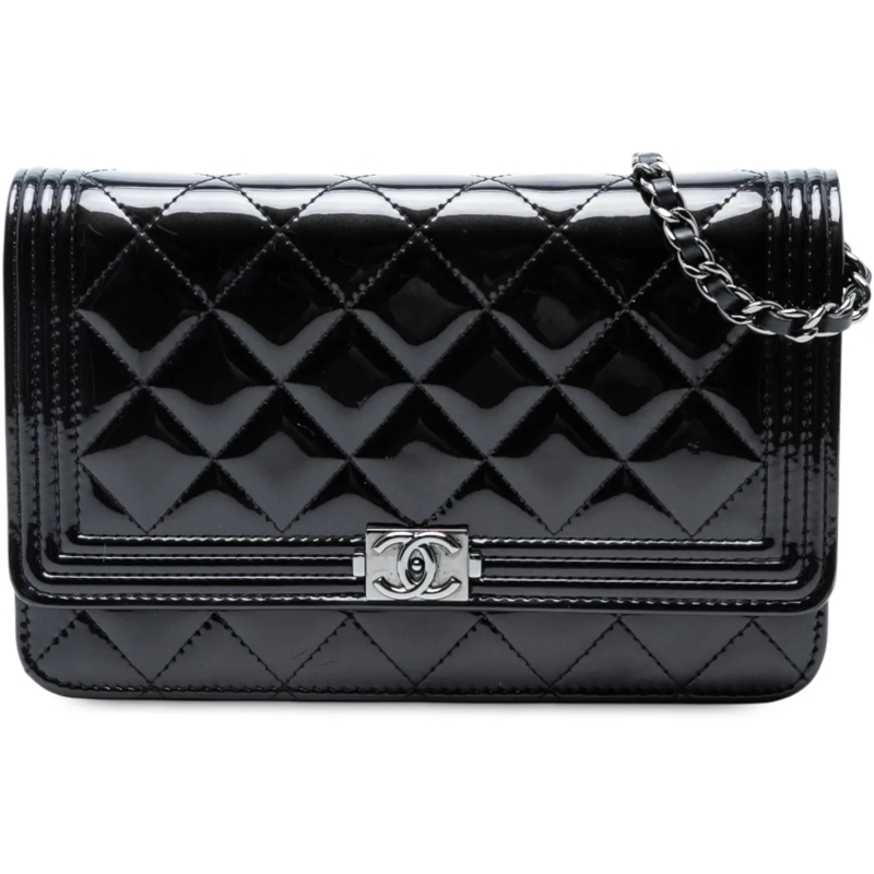 Chanel Sac à bandoulière Quilted Patent Boy Wallet on Chain schwarz