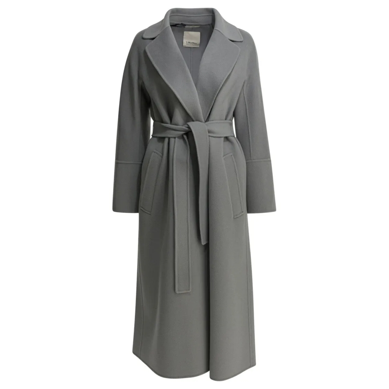 Max Mara Overgangsmantel Long Wool Coat With Belted Waist Grey