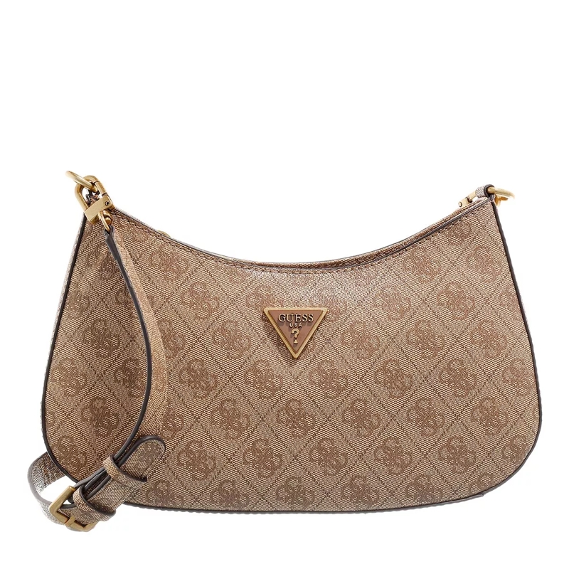Guess Pochette Alexie Top Zip Shoulder Bag Latte Logo