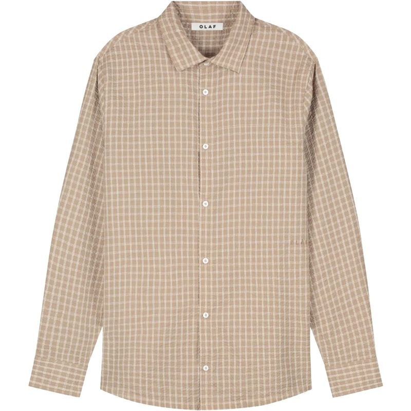ØLÅF  Olaf Checked Seersucker Ls Shirt Lange Mouw Overhe beige