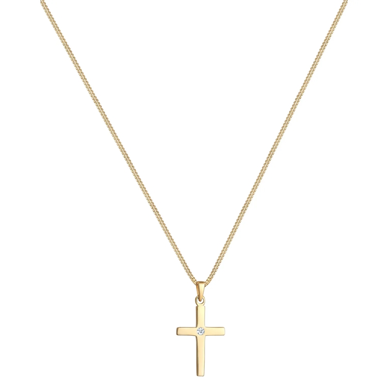 Elli Mittellange Halskette Halskette Kreuz Diamant Konfirmation Kommunion 585 weiss(Image 2)