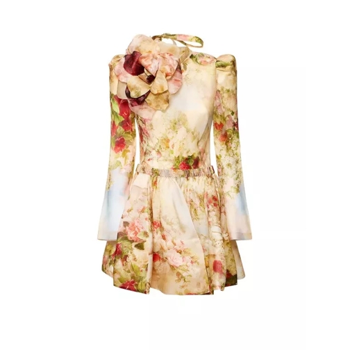 Zimmermann Silk Dress With Floral Print And Removable Brooch Multicolor 