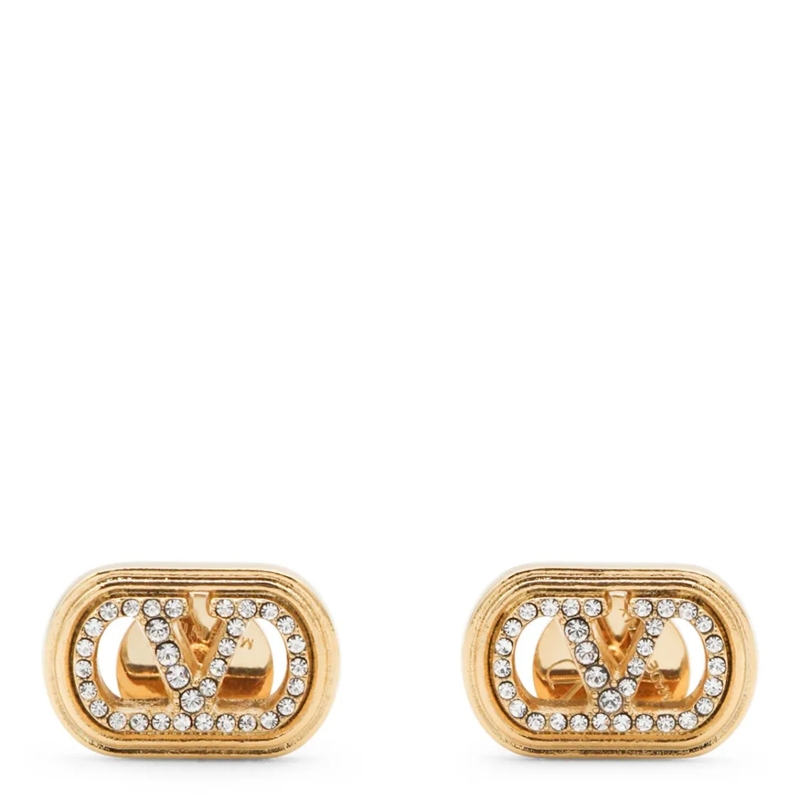 Valentino Garavani Oorknopjes Logo Crystal Oval Earrings Gold