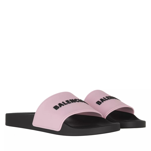 Balenciaga Pool Logo Slides Acid Pink/Black Slip-in skor