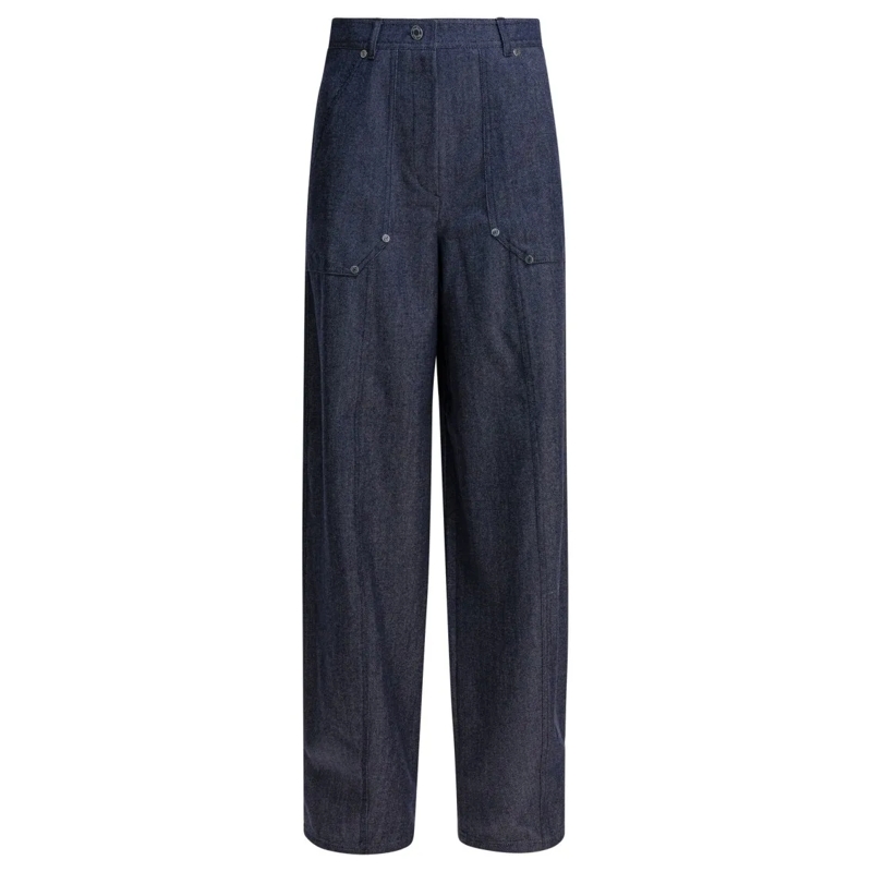 Max Mara  Denim-Effect Wool Pants With High Waist Blue