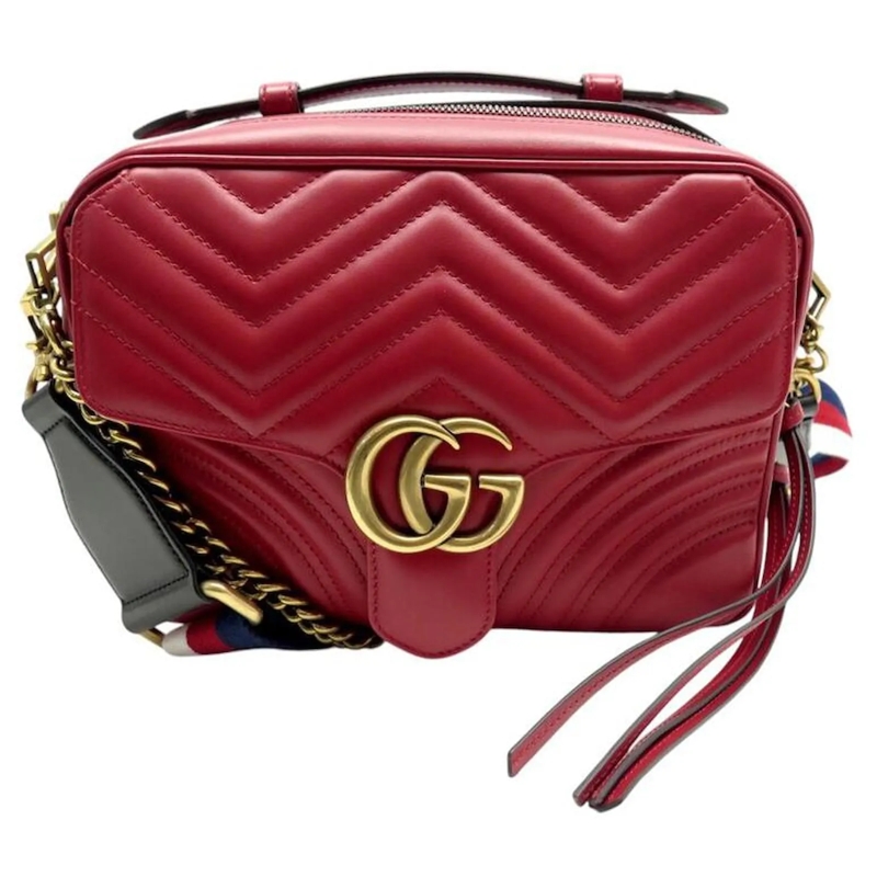 Gucci Camera Bag GUCCI GG MARMONT CAMERA 498100 LEDER HANDTASCHE MI rot