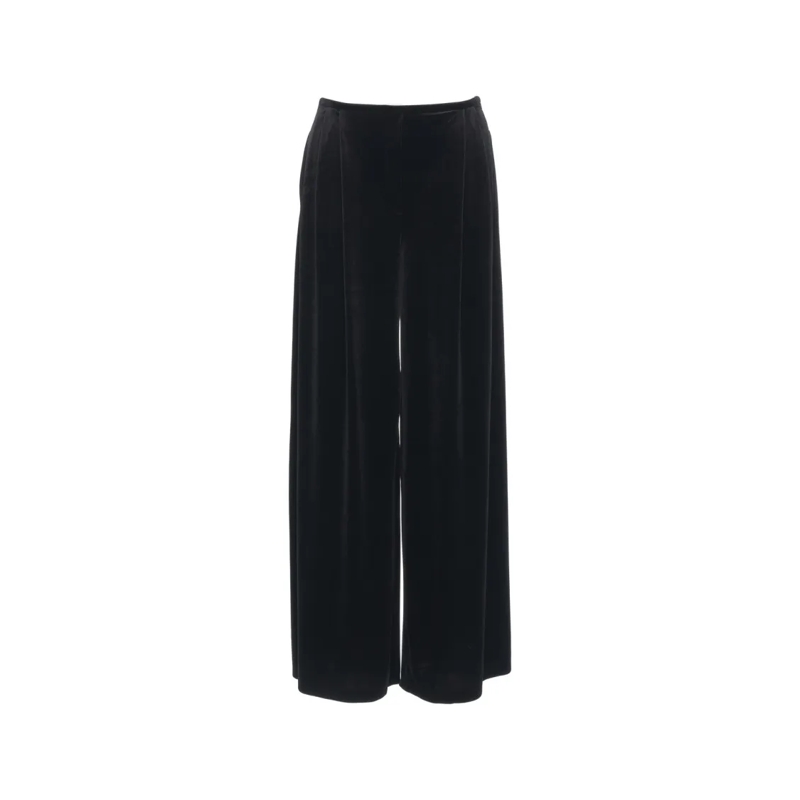 Norma Kamali  Wide-Leg Velvet Trousers With Elastic Waistband Black