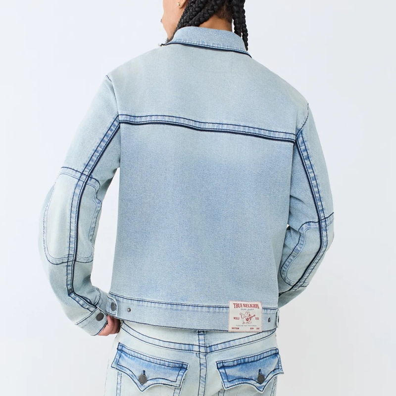 True Religion  - Jeansjacke- Motoinspirierte Details- Frontreiß hellblau(Image 3)