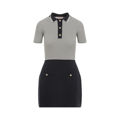 Valentino Knit Mini Ivory And Navy Blue Cotton Dress Blue Mini-Kleider