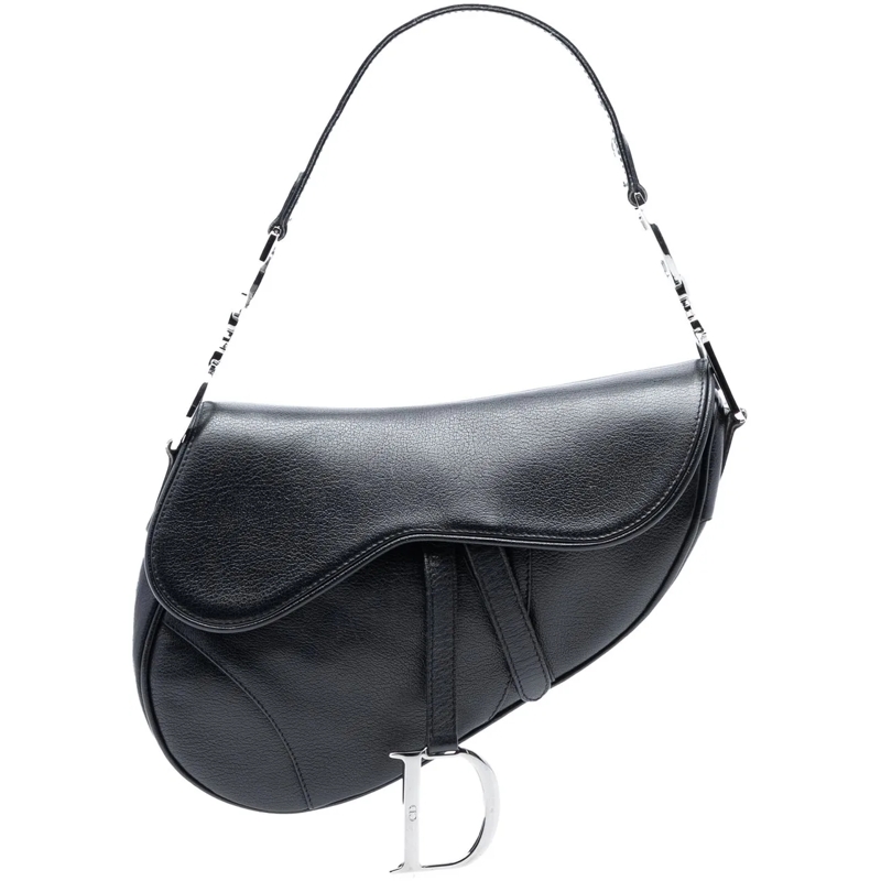 Christian Dior Schultertasche Shiny Goatskin Saddle Bag schwarz
