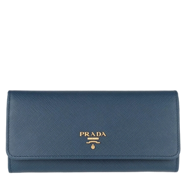 Prada Portafoglio Pattina Saffiano Metal Flap Bluette | Flap Wallet