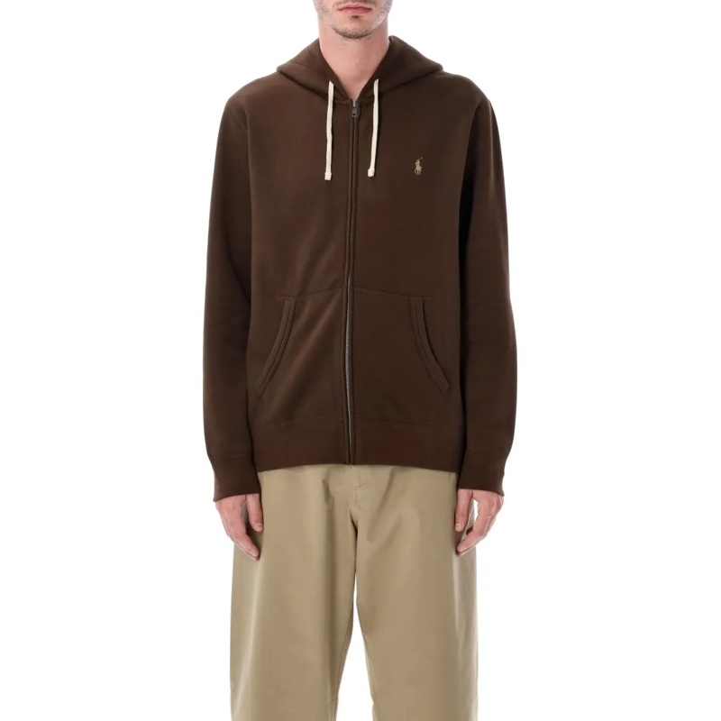 Polo Ralph Lauren  Cotton-Blend Zip Hoodie With Adjustable Drawstring Brown