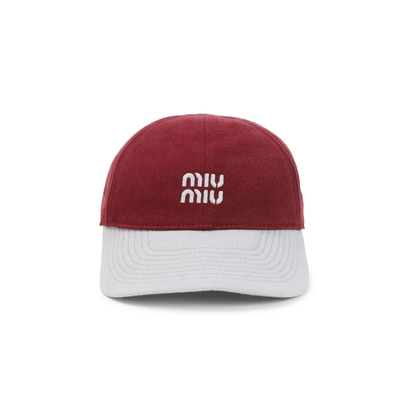 Miu Miu Hoed Multicolor Cotton Baseball Cap With Embroidered Lo Red