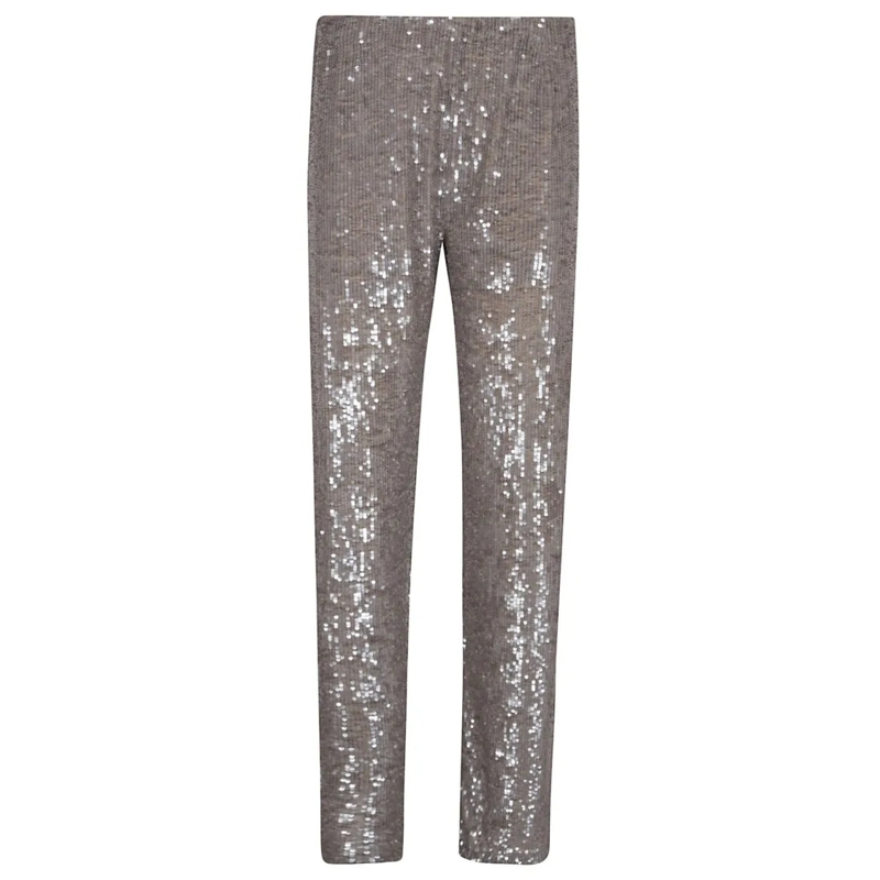 P.A.R.O.S.H.  Straight-Leg Pants Adorned With Shimmering Sequins Grey