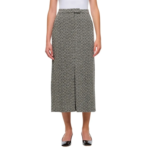 Self Portrait Herringbone Midi Skirt Grey Midi-kjolar