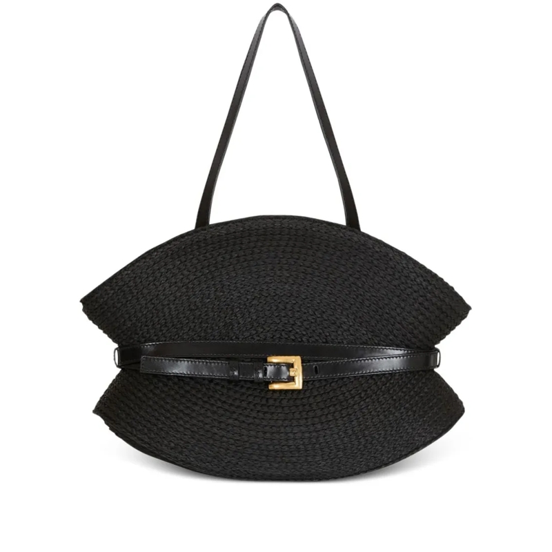 Balmain Sac à bandoulière Sculptural Black Calfskin Leather Bag Black