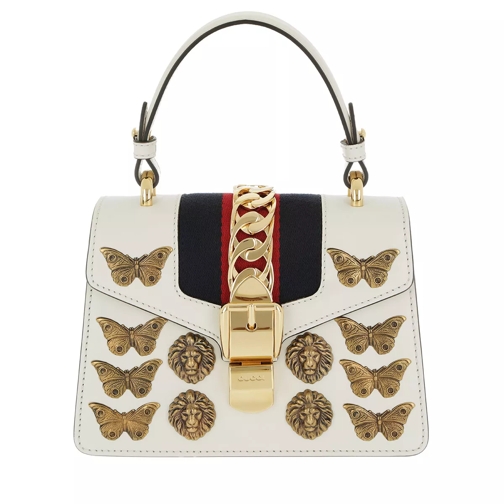 Gucci Sylvie Animal Studs Leather Mini Bag White Crossbody Bag
