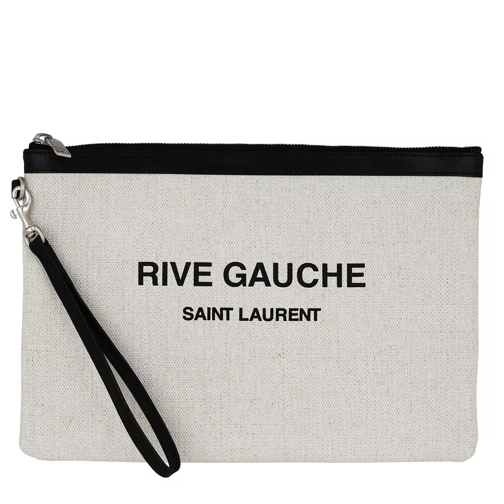 Saint Laurent Rive Gauche Zippered Pouch White/Black Pochette