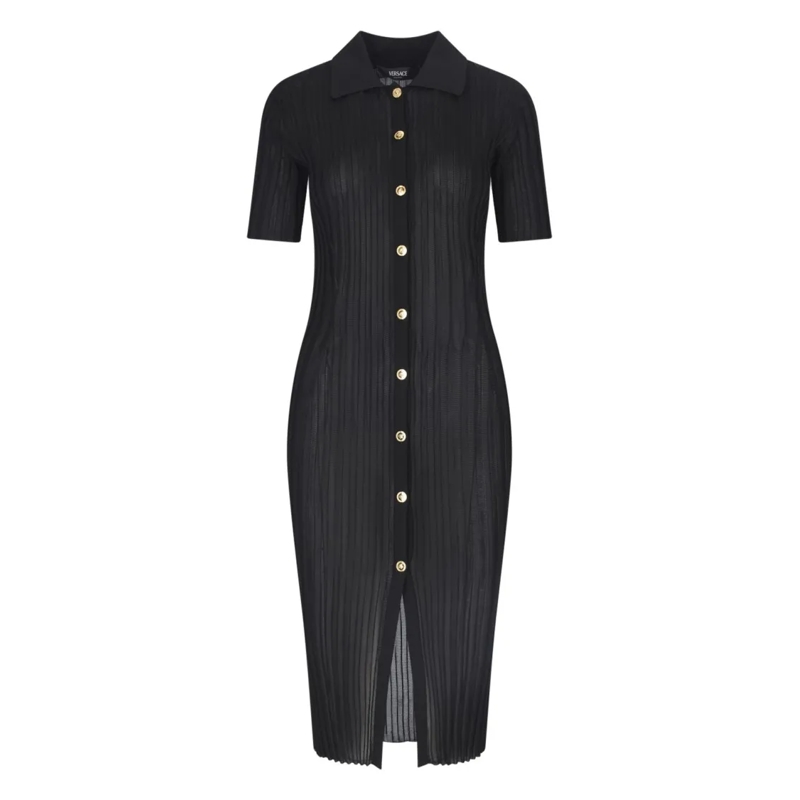 Versace Midi-jurk Black Stretch Viscose Midi Pleated Dress – Black Black