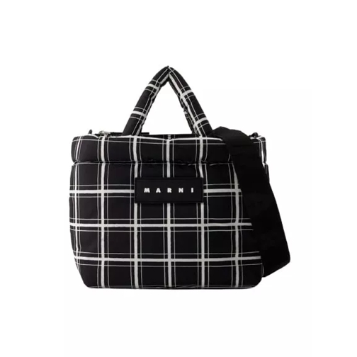 Marni Ew Nylon Print Tote Bag - Leather - Black Black Draagtas