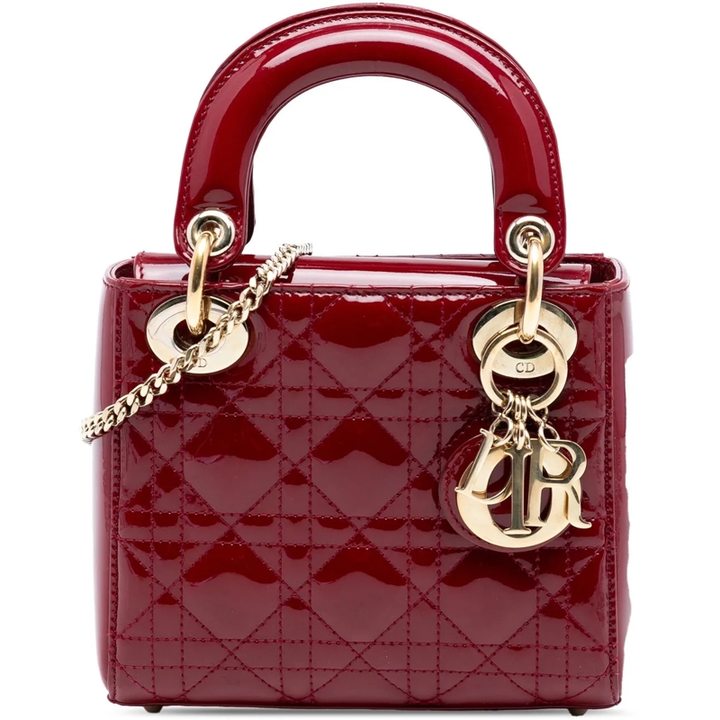 Christian Dior Schultertasche Mini Patent Cannage Lady Dior rot