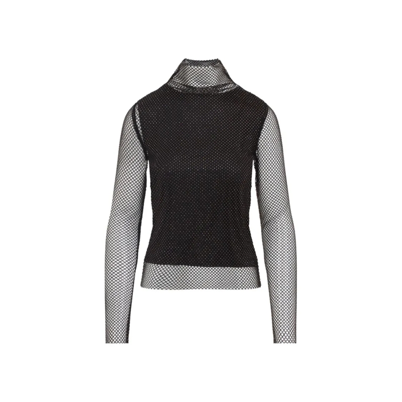 Sportmax Langärmeliges Oberteil Fitted Black Top With Crystal Detailing Black