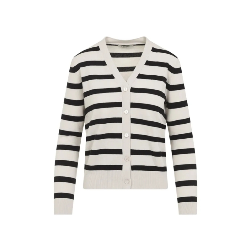 Max Mara Strickjacke V-Neck Cardigan With Striped Knit Design White