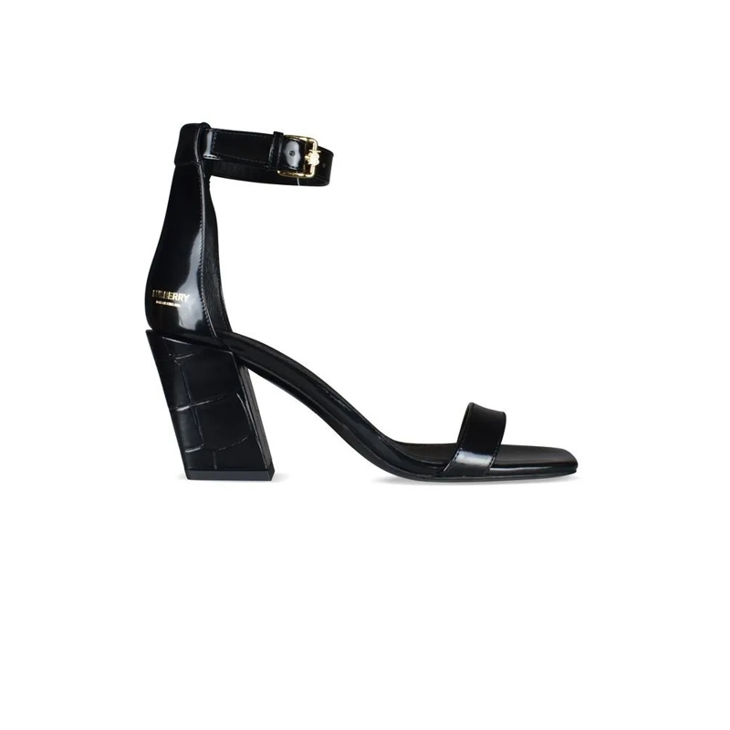 Burberry Sandalen Black Leather Sandals With Crocodile-Patterned Blo Black