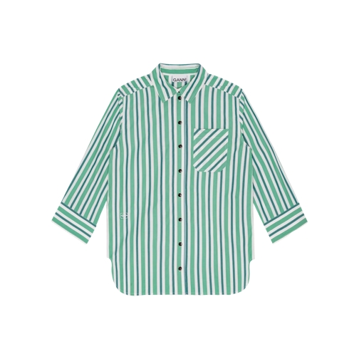 GANNI Green Striped Cotton Oversized Hemd 879 Creme de Menthe 