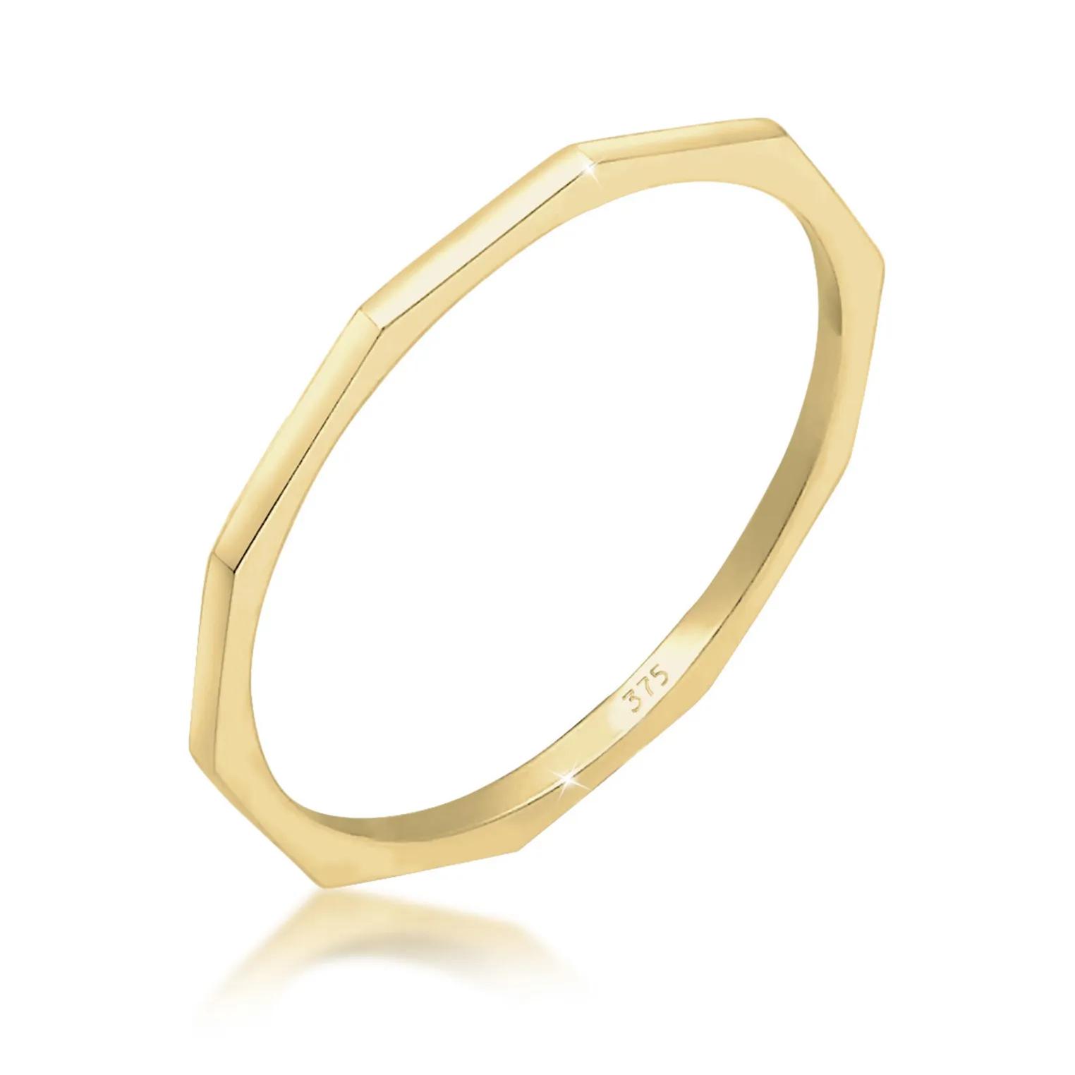 Elli Ringe - Ring Bandring Geo Basic Minimal Look 375er Gelbgol - Gr. 52 MM - in Gold - für Damen