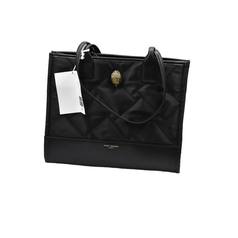 KURT GEIGER LONDON Tote Quilted Rectangular Handbag With Gold Emblem Black