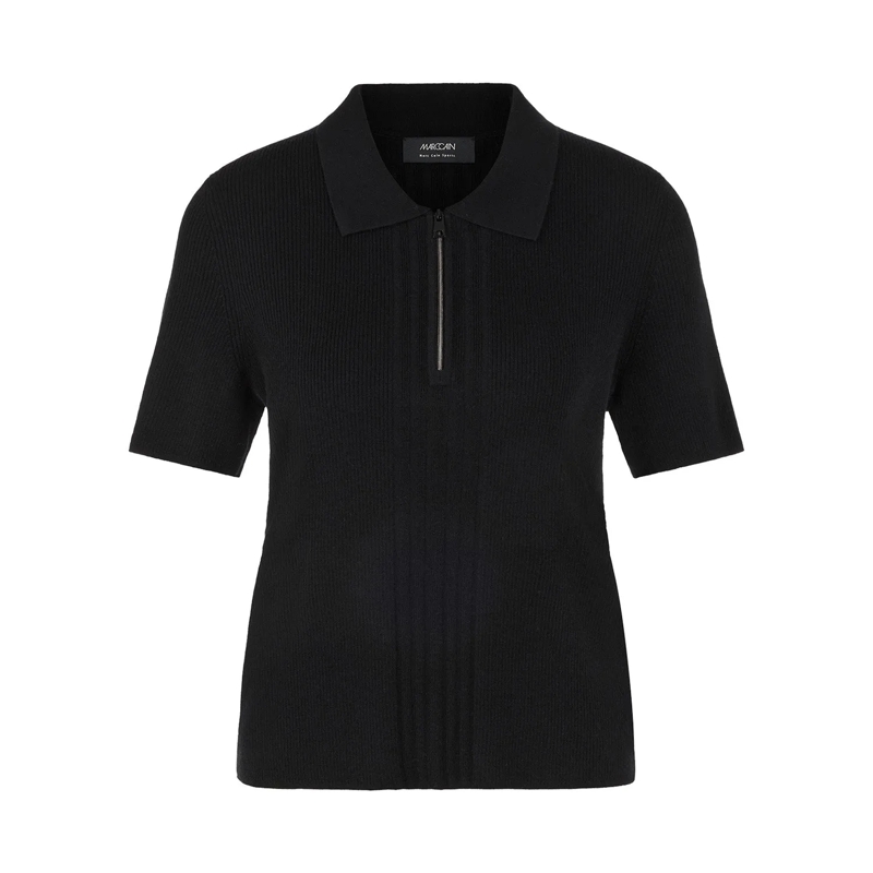 Marc Cain Polohemd Poloshirt aus Woll-Mix Schwarz