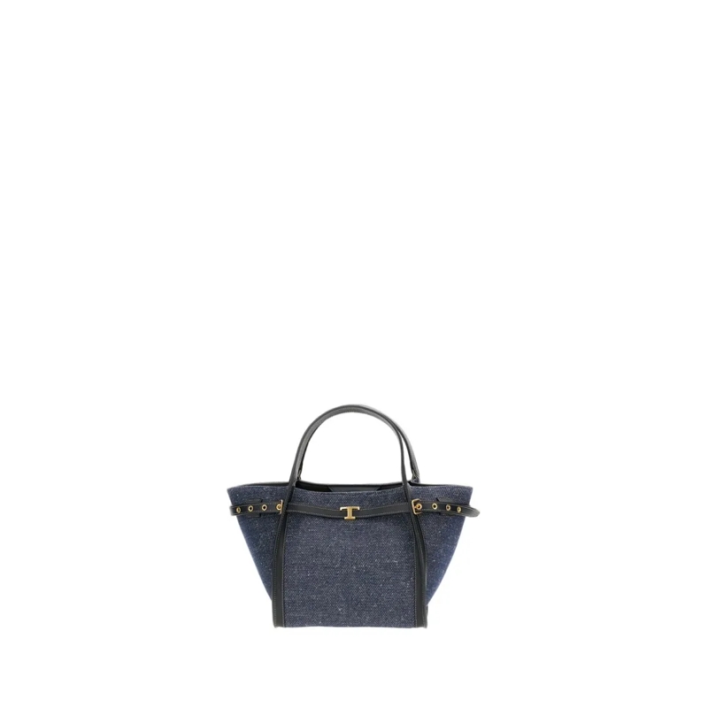 Tod's Fourre-tout Structured Fabric Shopping Bag With Leather Accent Blue
