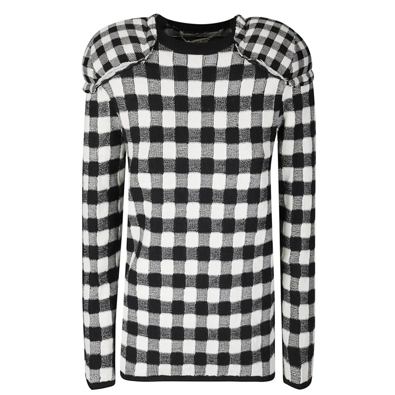 Comme des Garcons Pullover Wool Sweater With Textured Square Embroidery Grey