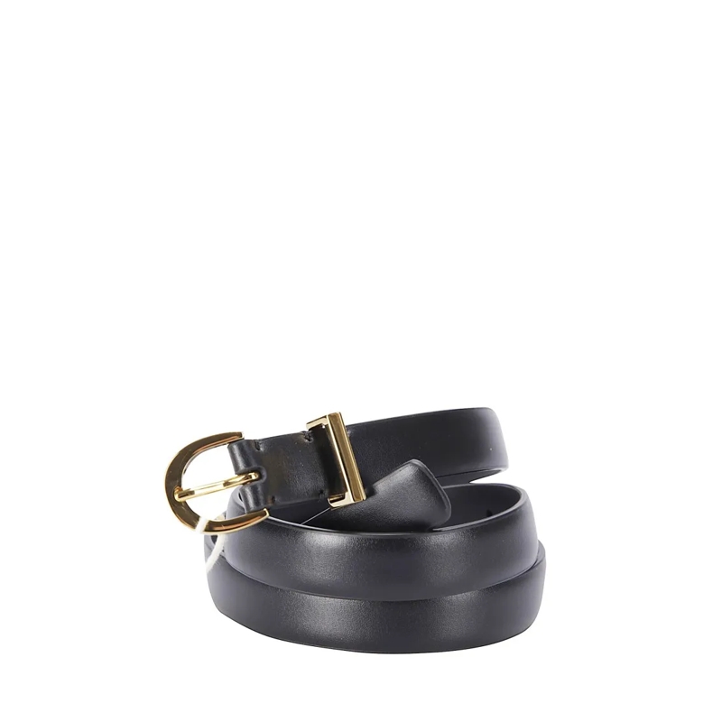 Khaite Riem Calfskin Leather Belt With Polished Gold Buckle Black