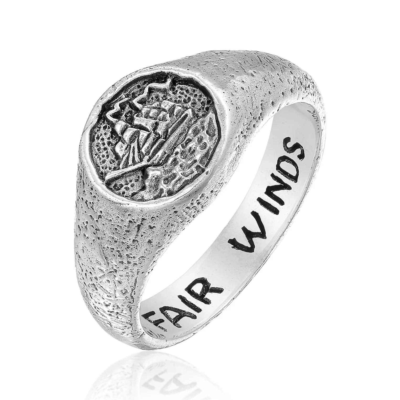 Haze & Glory Ringe - Ring Siegelring Fair Winds 925 Silber - Gr. 60 MM - in Schwarz - für Damen