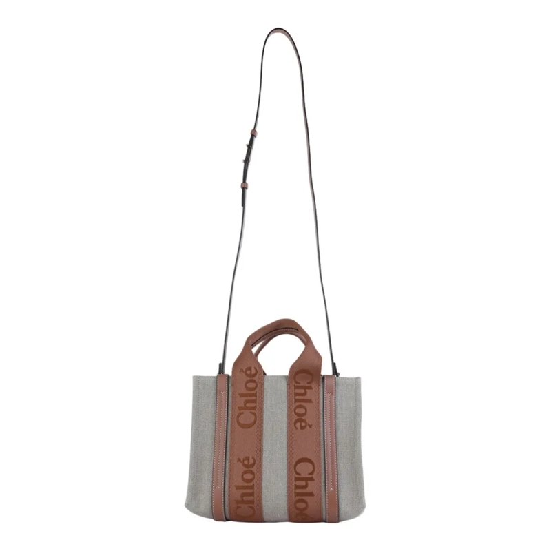 Chloé Sac à bandoulière Textured Grey Tote Bag With Embroidered Straps Pink