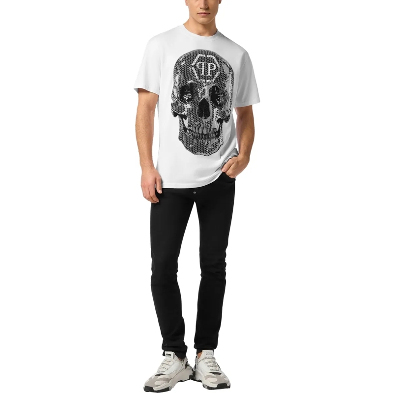 Philipp Plein T-Shirt T-Shirt Rundhalsausschnitt Ss Skull Mit Schmuckste weiss(Image 4)
