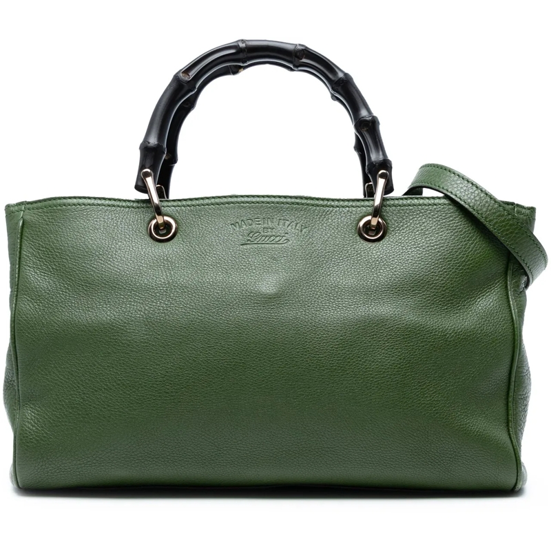 Gucci Sac à bandoulière Medium Calfskin Bamboo Shopper Satchel grün