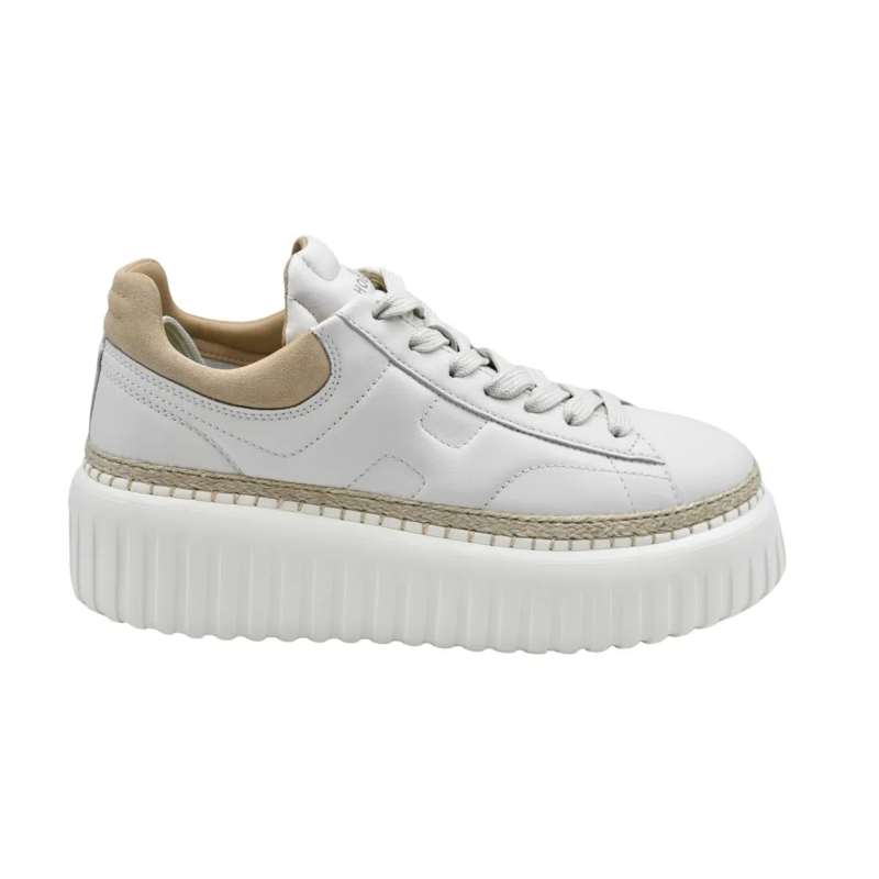Hogan Sneaker basse Ivory Brown Lace-Up Sneakers With Textured Sole Neutrals