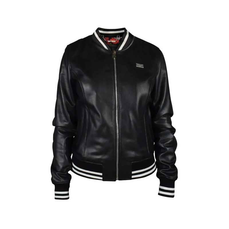Philipp Plein Bomberjacke Leather Bomber Jacket With Heart Black