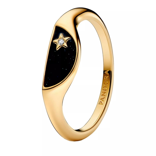 Pandora Ring Halved signet 14k gold-plated ring withcubic zirco Black