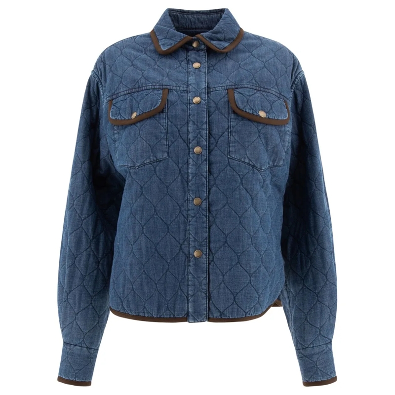 Jacob Cohen Overhemd Padded Denim Overshirt With Rhombus Quilting Blue