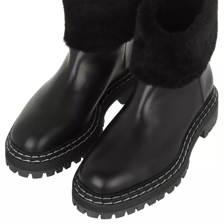 Proenza Schouler Calf Softy Merinos Sheep Combat Black Ankle Boot