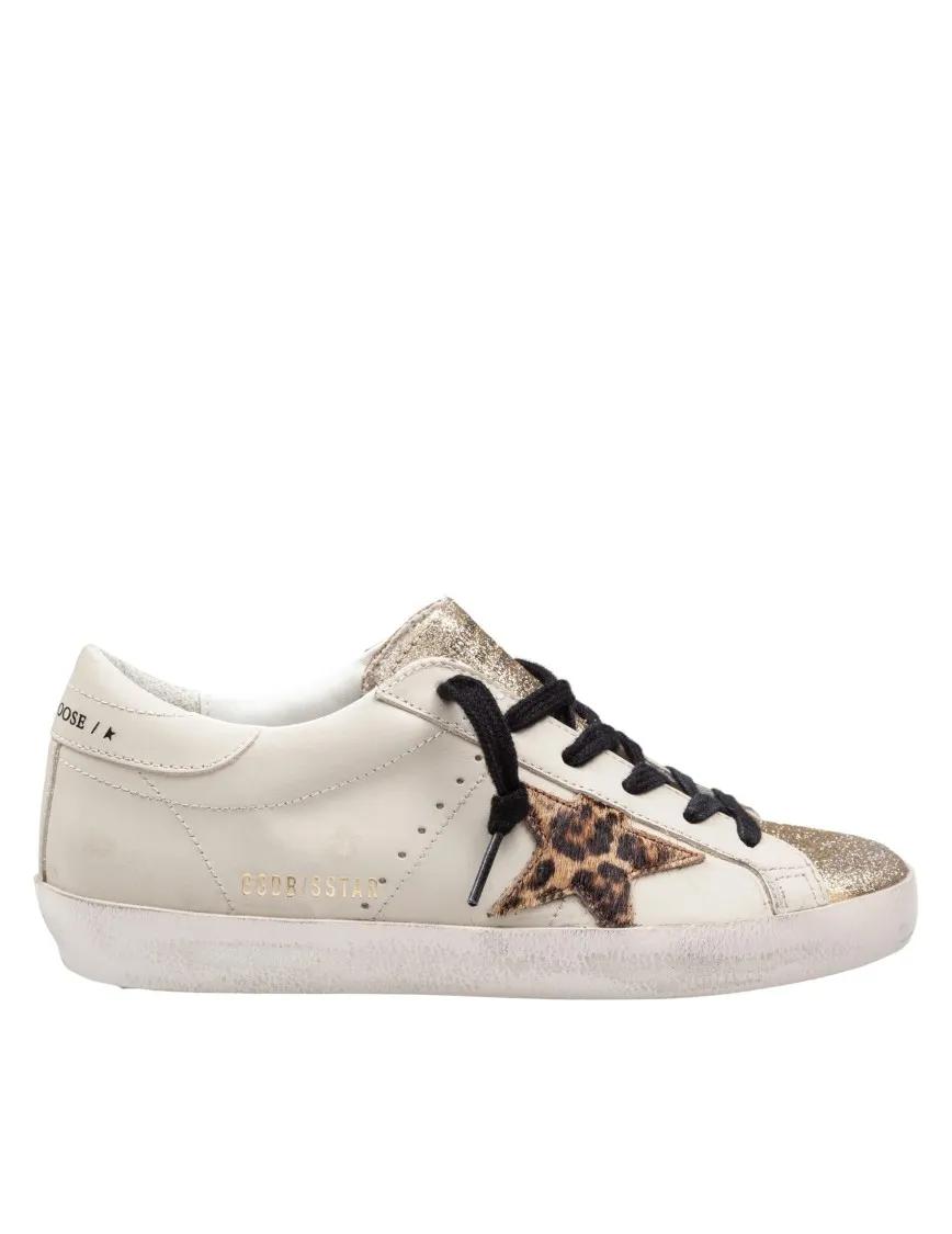Golden Goose Low-Top Sneaker - Gold Glitter Sneakers With Pony Hair Star Accent - Gr. 39 (EU) - in Beige - für Damen